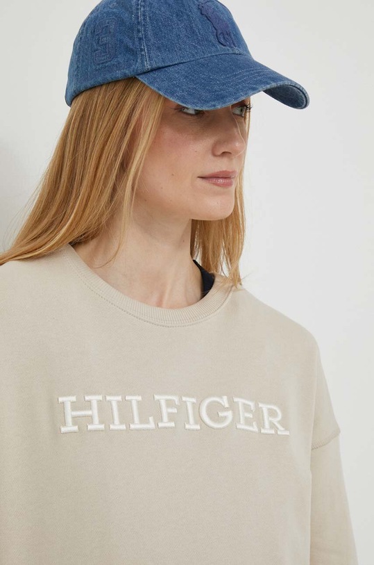 Βαμβακερή μπλούζα Tommy Hilfiger μπεζ WW0WW38860