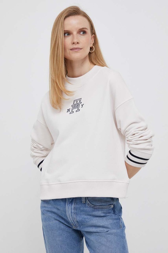 Bavlněná mikina Tommy Hilfiger nášivka béžová WW0WW39369