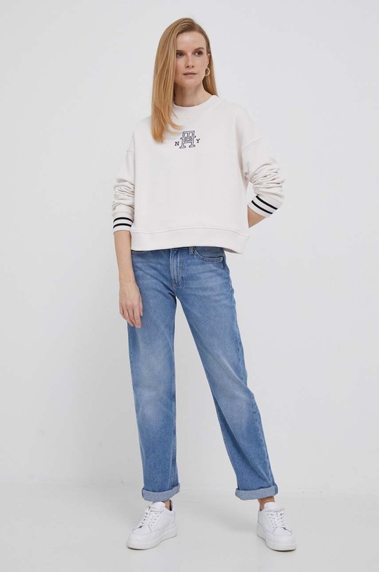 Bavlněná mikina Tommy Hilfiger WW0WW39369 béžová AW23