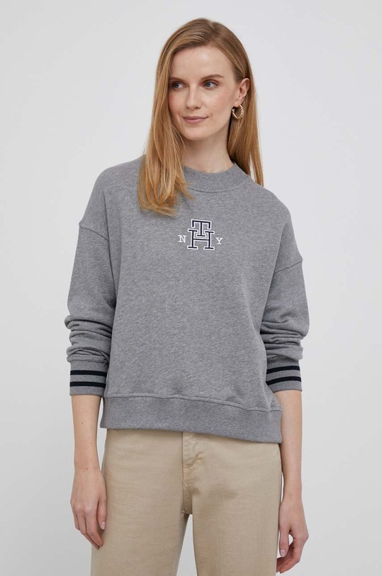 Памучен суичър Tommy Hilfiger меланж сив WW0WW39369