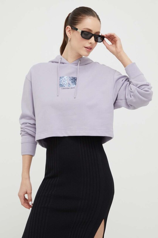 Bavlnená mikina Calvin Klein Jeans bavlna fialová J20J221332