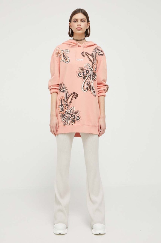HUGO bluza bawełniana 50495069 pomarańczowy AW23