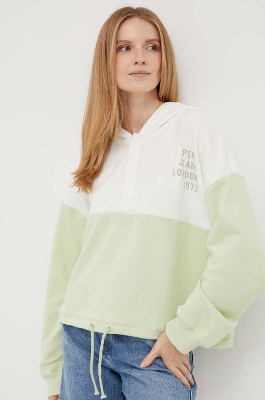 Pepe Jeans hanorac de bumbac cu modele verde PL581359.610