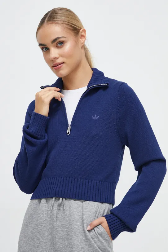 adidas Originals maglione in cotone colletto abbottonato blu navy IL1945
