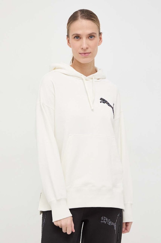 Puma bluza bawełniana X SWAROVSKI z kapturem beżowy 622250