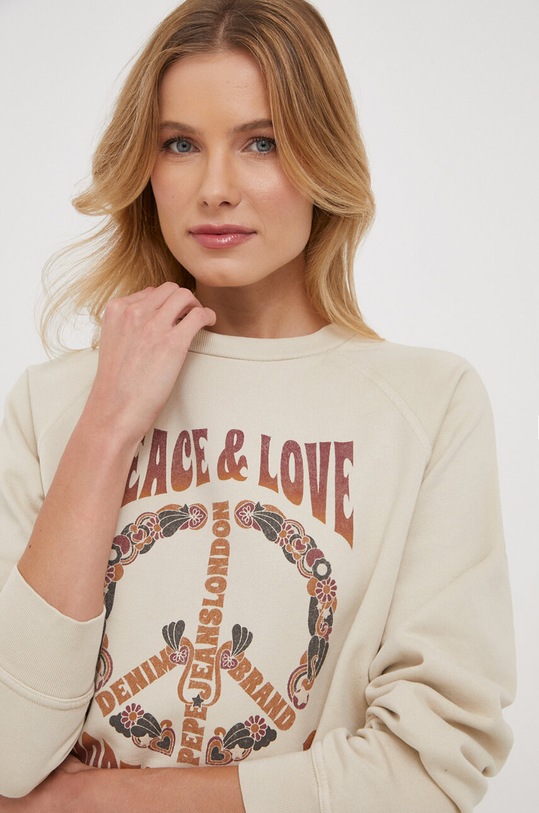 Pepe Jeans bluza bawełniana nadruk beżowy PL581372.847