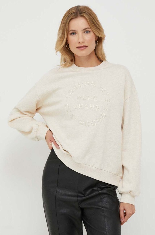 Pepe Jeans bluza bawełniana CARA aplikacja beżowy PL581373.804