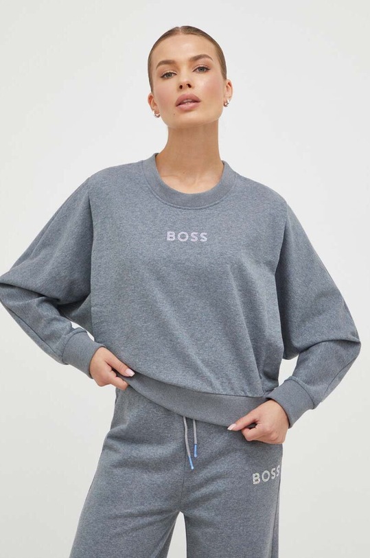 Pamučna dukserica Boss Orange BOSS ORANGE bez kapuljače plava 50502505