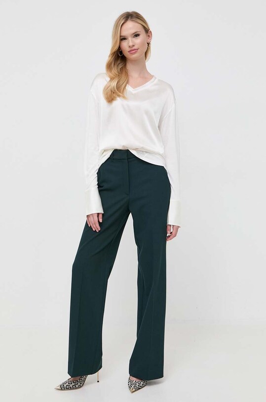 BOSS bluzka z domieszką jedwabiu 50501147 beżowy AW23