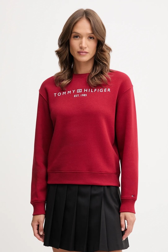 Mikina Tommy Hilfiger bez kapuce burgundské WW0WW39791