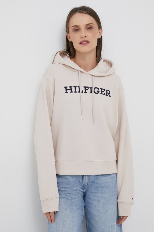 Tommy Hilfiger bluza bawełniana z kapturem beżowy WW0WW40296