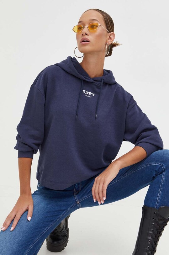 Μπλούζα Tommy Jeans με κουκούλα σκούρο μπλε DW0DW16394
