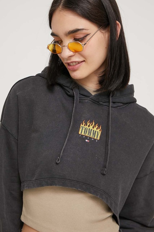 Bavlněná mikina Tommy Jeans s kapucí šedá DW0DW16417