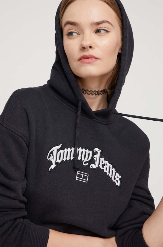 Tommy Jeans pamut melegítőfelső fekete DW0DW16400