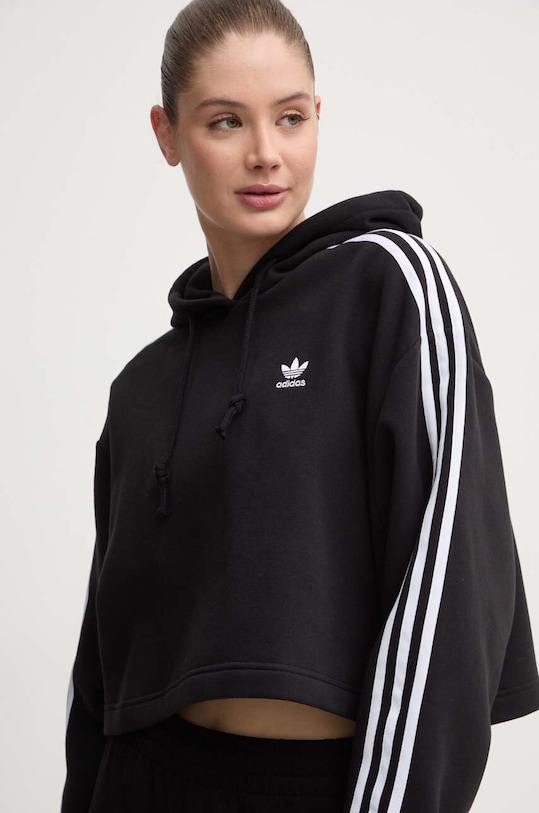Mikina adidas Originals Adicolor Classics Crop Hoodie s kapucňou čierna IB7388