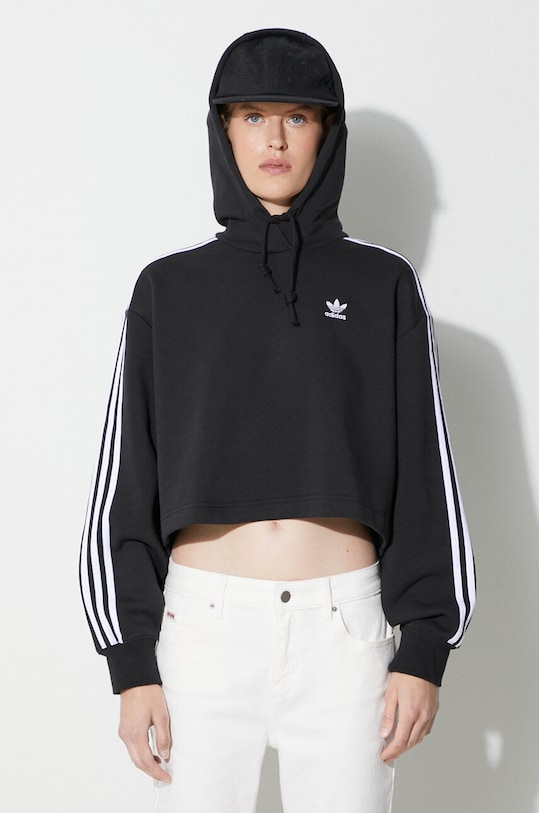 Mikina adidas Originals Adicolor Classics Crop Hoodie nášivka černá IB7388