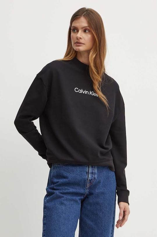 Βαμβακερή μπλούζα Calvin Klein χωρίς κουκούλα μαύρο K20K205450