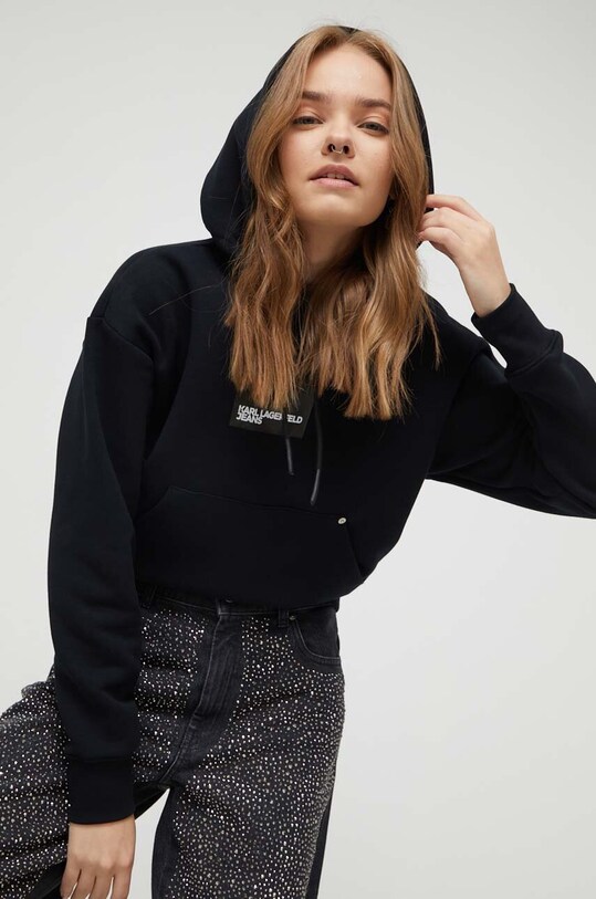 Μπλούζα Karl Lagerfeld Jeans με κουκούλα μαύρο 236J1801