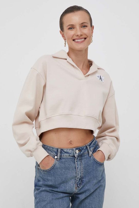 Mikina Calvin Klein Jeans s elastanom béžová J20J222232