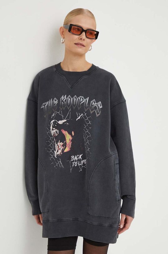 Βαμβακερή μπλούζα The Kooples χωρίς κουκούλα γκρί FSWE27054K