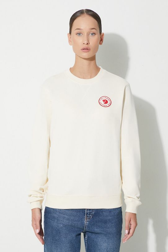 Памучен суичър Fjallraven 1960 Logo щампа бежов F87230.113