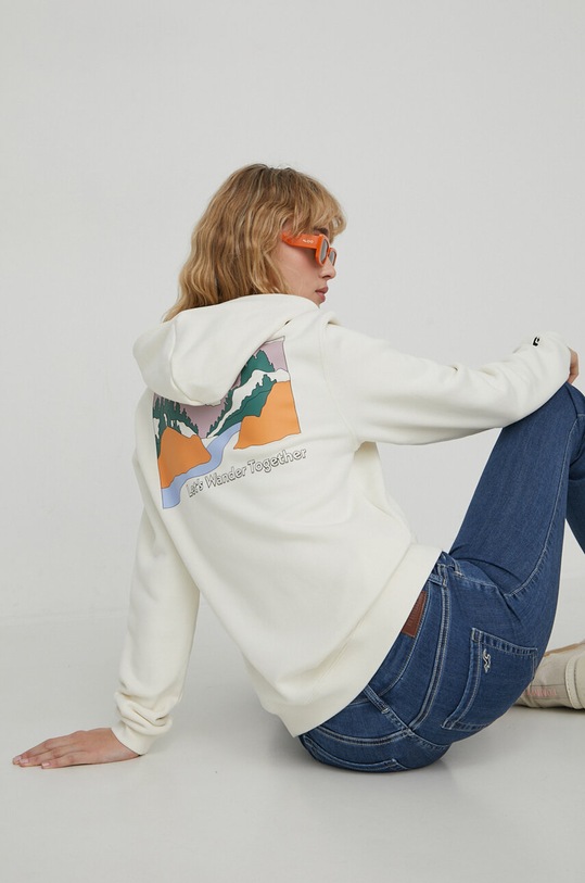 Bavlněná mikina Converse s kapucí béžová 10026532.A01