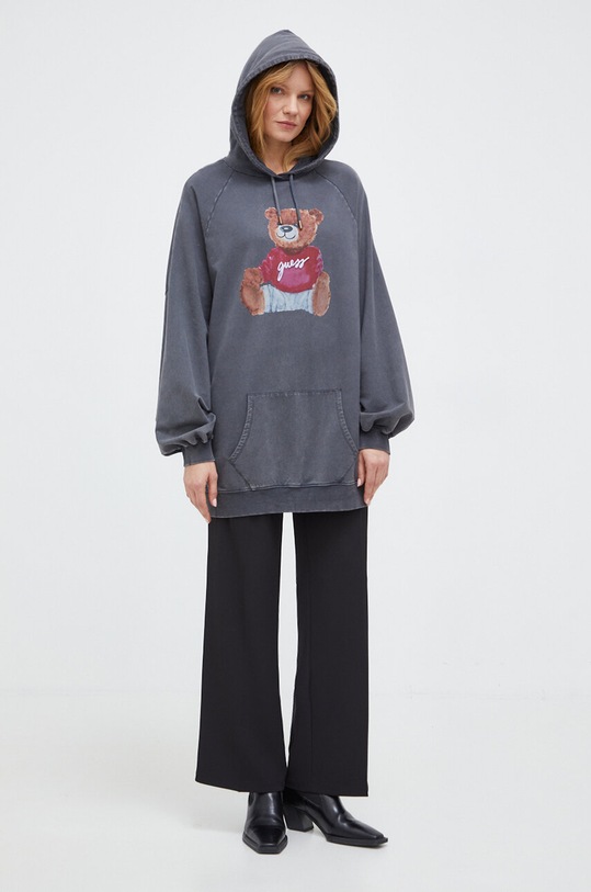 Mikina Guess LS PAINTERLY BEAR s kapucí šedá W4RQ24.K9R31