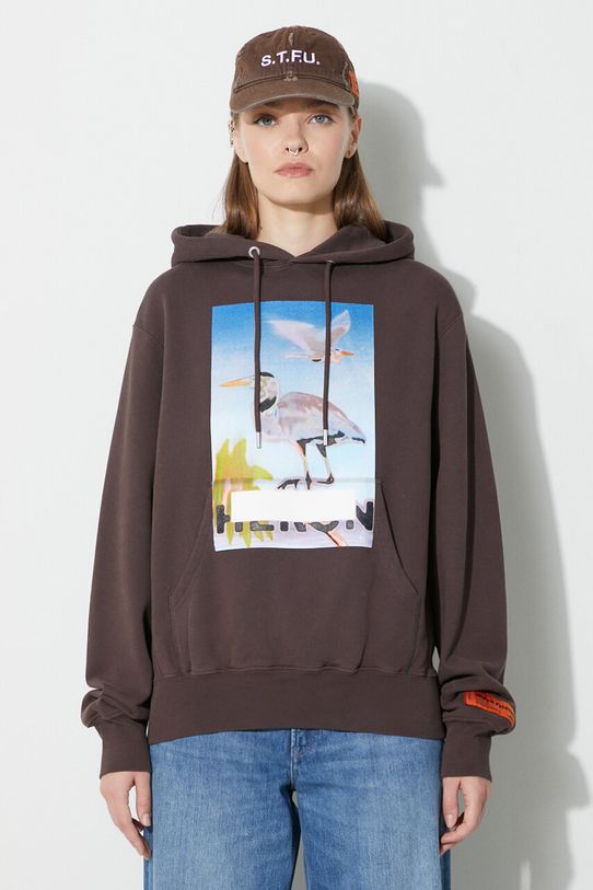 Pamučna dukserica Heron Preston Censored Hoodie print smeđa HWBB024F23JER0036037