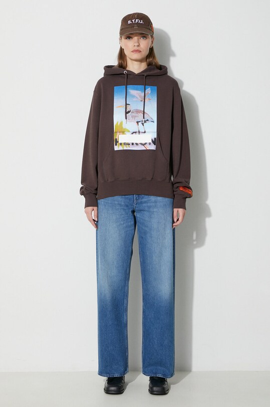 Heron Preston bluza bawełniana Heron Censored Hoodie HWBB024F23JER0036037 brązowy AW23