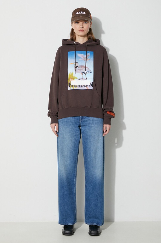 Pamučna dukserica Heron Preston Censored Hoodie HWBB024F23JER0036037 smeđa AW23