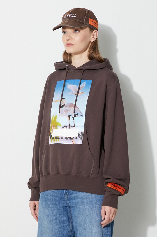 Heron Preston bluza bawełniana Heron Censored Hoodie brązowy HWBB024F23JER0036037