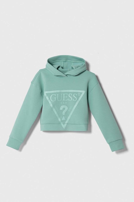 Detská mikina Guess s kapucňou tyrkysová J2BQ35.FL03S.9BYX