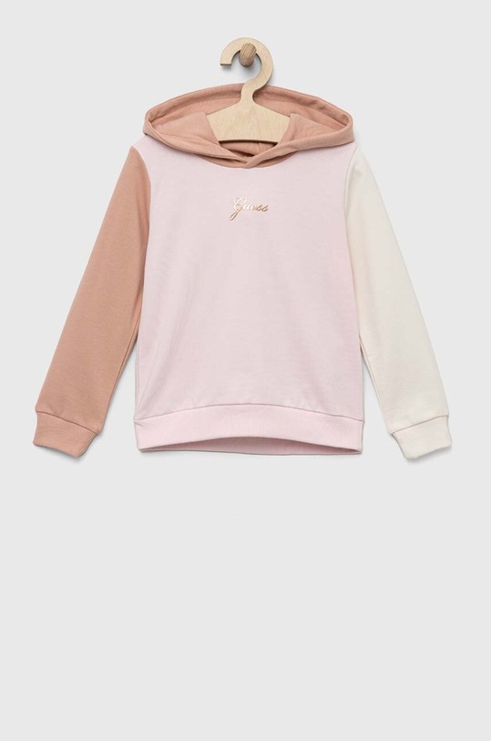 Guess bluza bawełniana dziecięca z kapturem różowy K3YQ02.KA6R3.9BYX