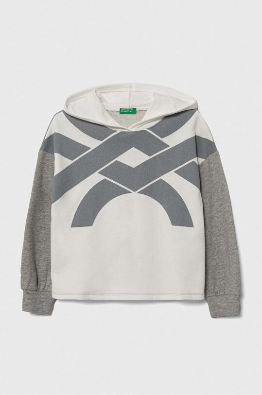 Дитяча бавовняна кофта United Colors of Benetton з капюшоном білий 3J68C202L.G.SEASONAL
