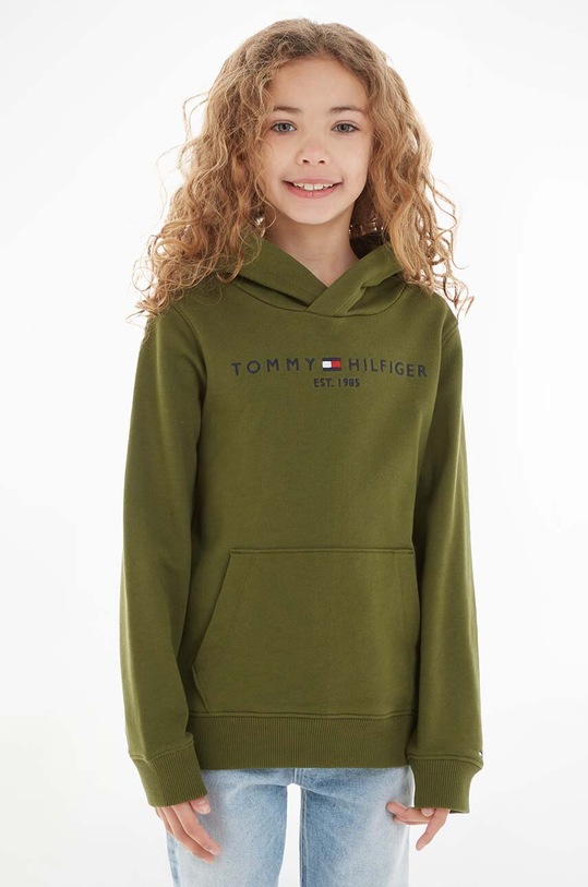 Παιδική βαμβακερή μπλούζα Tommy Hilfiger με κουκούλα πράσινο KS0KS00205.128.176.9BYX