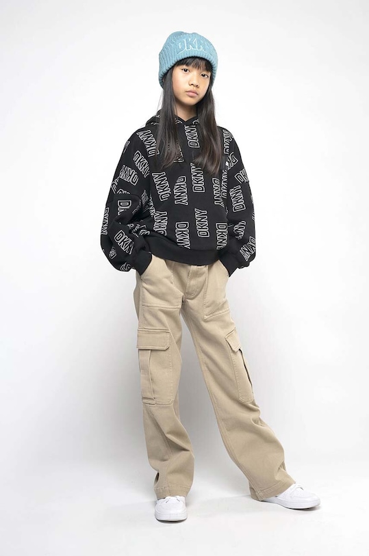 Детская хлопковая кофта Dkny с капюшоном чёрный D35T13.114.150