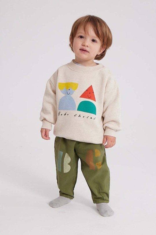 Bobo Choses bluza bawełniana niemowlęca nadruk beżowy 223AB031