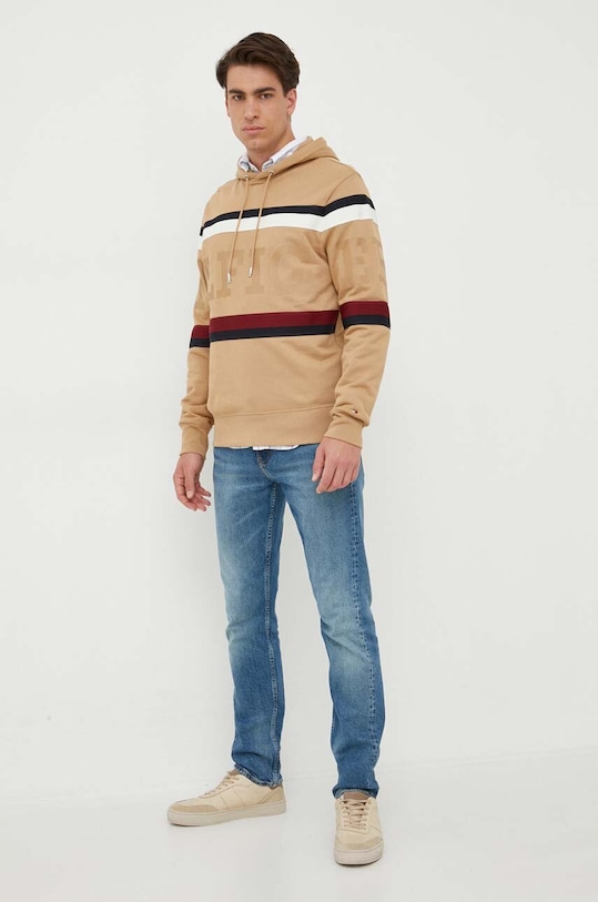 Βαμβακερή μπλούζα Tommy Hilfiger MW0MW31489 μπεζ AW23