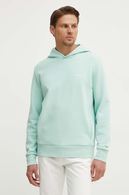 Mikina Calvin Klein s kapucňou tyrkysová K10K109927
