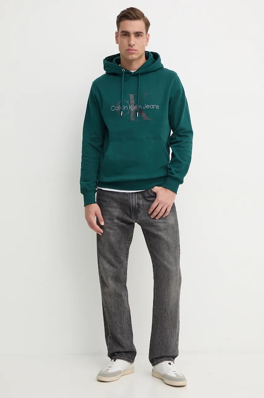 Bavlněná mikina Calvin Klein Jeans J30J320805 zelená AW24