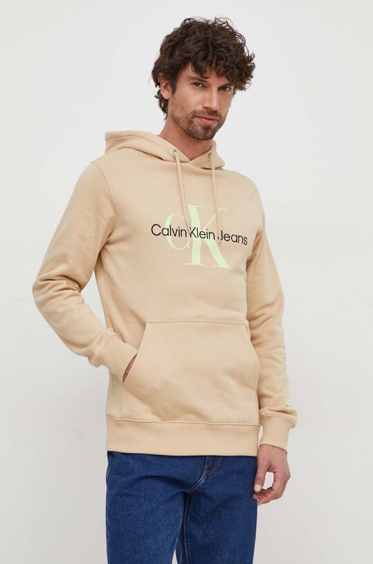 Pamučna dukserica Calvin Klein Jeans bež J30J320805
