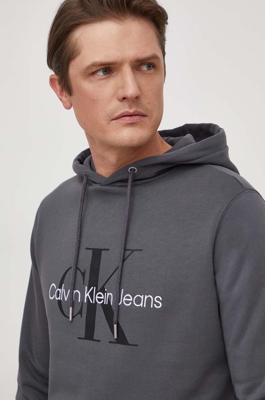 Bavlnená mikina Calvin Klein Jeans nášivka sivá J30J320805