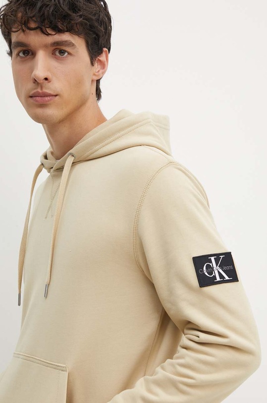 Calvin Klein Jeans bluza bawełniana z kapturem beżowy J30J323430