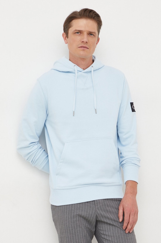 Bavlněná mikina Calvin Klein Jeans s kapucí modrá J30J323430