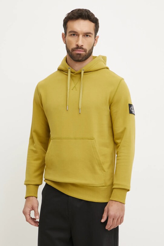 Bavlněná mikina Calvin Klein Jeans s kapucí zelená J30J323430