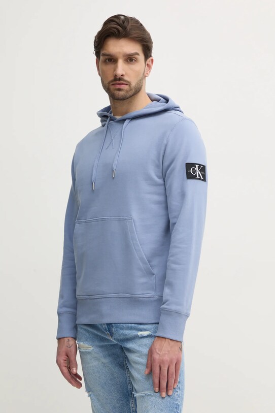 Bavlněná mikina Calvin Klein Jeans s kapucí modrá J30J323430