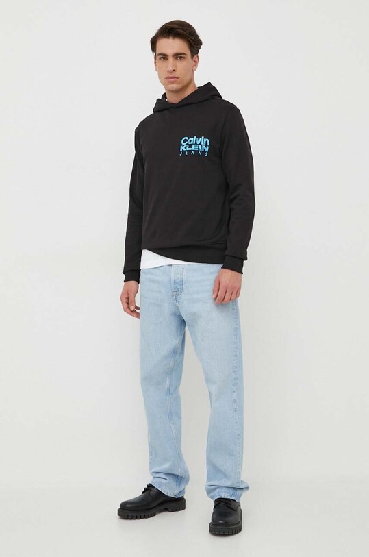 Bombažen pulover Calvin Klein Jeans J30J324219 črna AW23