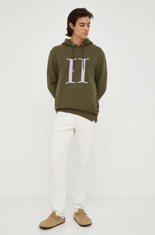 Les Deux bluza bawełniana z kapturem zielony LDM201084