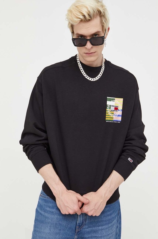 Βαμβακερή μπλούζα Tommy Jeans χωρίς κουκούλα μαύρο DM0DM16808