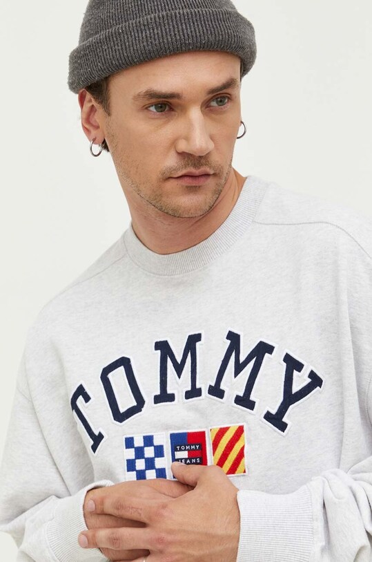 Tommy Jeans hanorac de bumbac melanj gri DM0DM16816